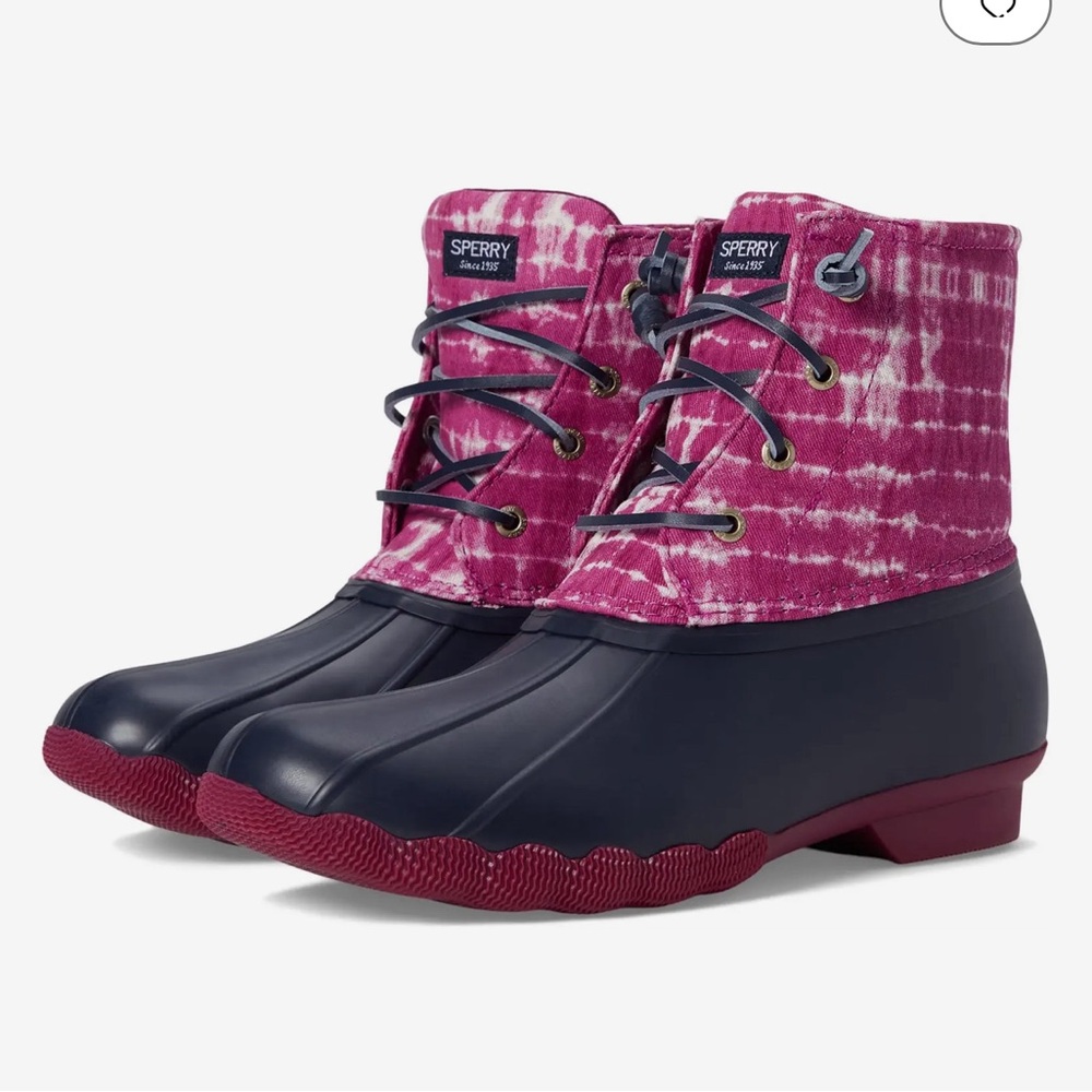 New Girls Sperry Kids Saltwater Duck Boots Navy / Berry Youth Size 6